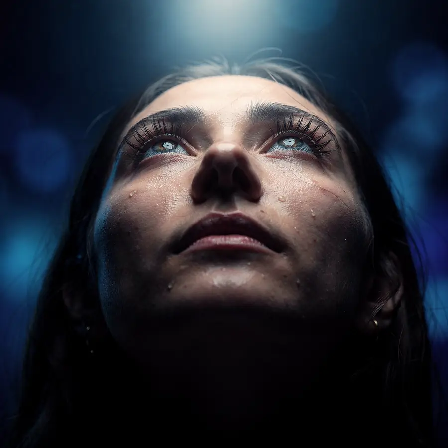 A face lifted upward in contemplation